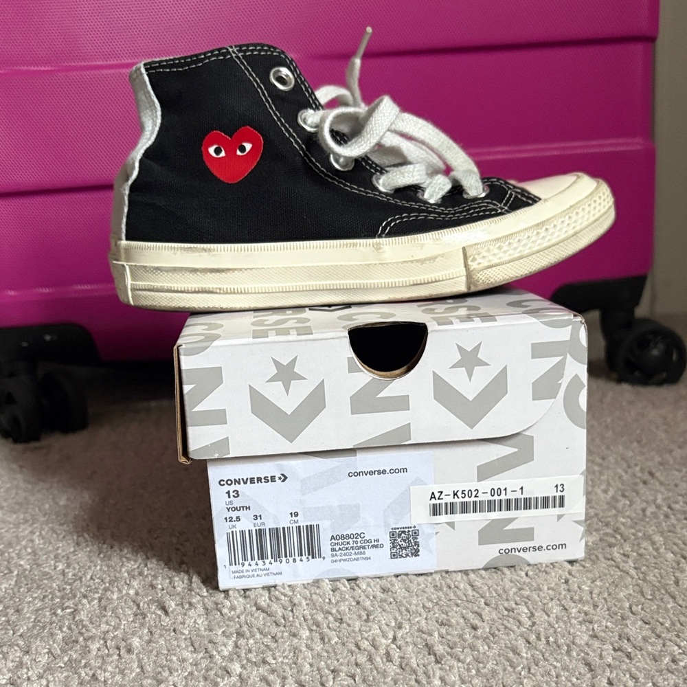 Comme Des Garçons Converse Black High-Tops with Red Heart
